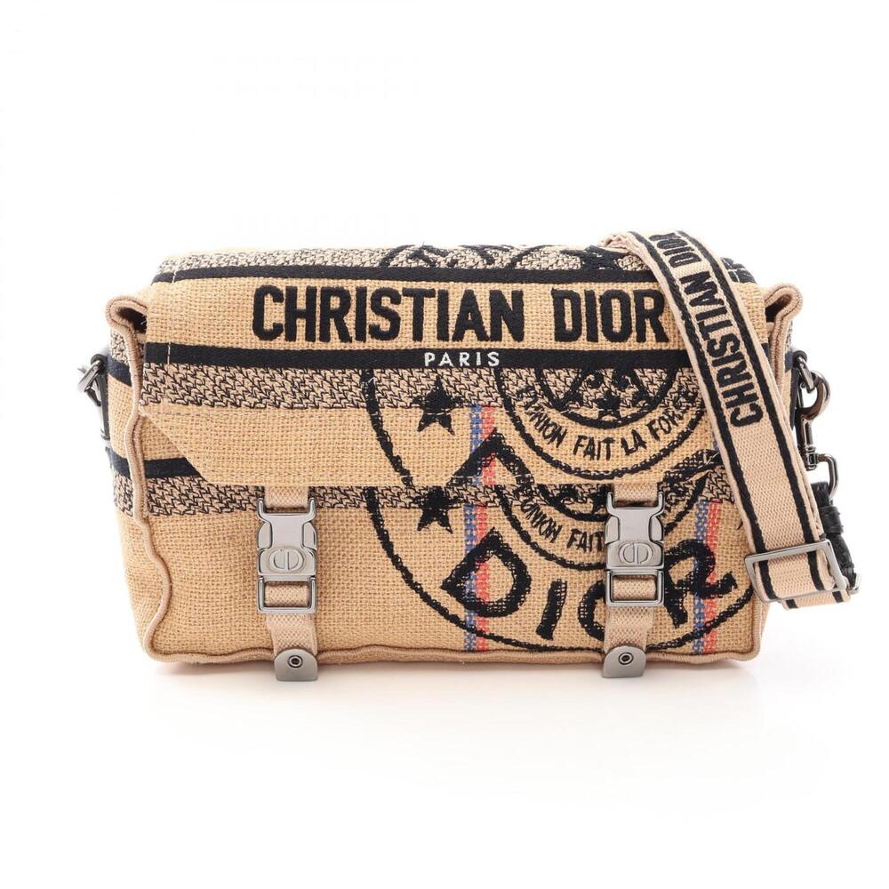 Christian Dior Dior Diorcamp Shoulder Bag Handbag Jute Women's Beige/Black